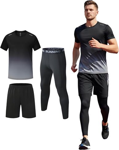 Simbora Men's 3-Piece Workout Set Quick-Dry T-Shirt, Running Shorts and Compression Leggings for Gym Training in Saudi Arabia