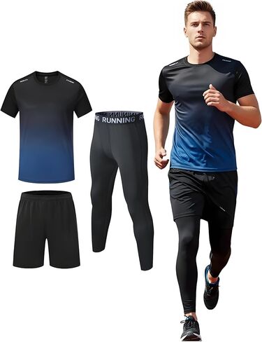 Simbora Men's 3-Piece Workout Set Quick-Dry T-Shirt, Running Shorts and Compression Leggings for Gym Training in Saudi Arabia