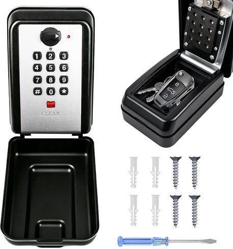 Upgraded Wall-Mounted Key Lock Box, Weatherproof Outdoor Lockbox, 12-Digit Customizable Security Code Anti-Theft, Key Safe Storage Lock Box for Home, Office, Garage, Airbnb hosts, Spare key storage, in Saudi Arabia