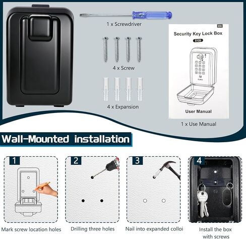 Upgraded Wall-Mounted Key Lock Box, Weatherproof Outdoor Lockbox, 12-Digit Customizable Security Code Anti-Theft, Key Safe Storage Lock Box for Home, Office, Garage, Airbnb hosts, Spare key storage, in Saudi Arabia