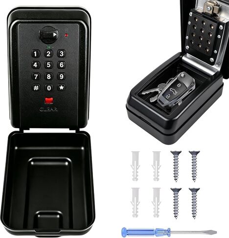 Upgraded Wall-Mounted Key Lock Box, Weatherproof Outdoor Lockbox, 12-Digit Customizable Security Code Anti-Theft, Key Safe Storage Lock Box for Home, Office, Garage, Airbnb hosts, Spare key storage, in Saudi Arabia