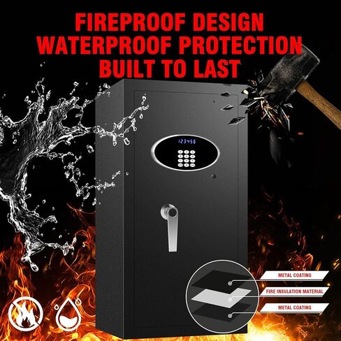 9.2 Cu Ft Fireproof Safe with LED Light - 60 Min Fire Rated Waterproof Security Box, Digital Keypad Lock for Home Office, Documents, Jewelry, Laptop & Valuables in Kuwait