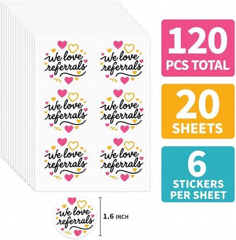 Business Referral Stickers Decals: Small Business Marketing Labels — 120 Pcs 1.6" Round Adhesive Decals for Envelopes Packages Mailers — Heart Design Appreciation Tags for Real Estate Agents in Saudi Arabia