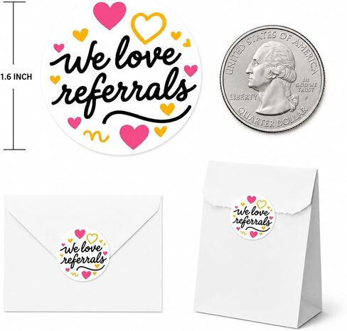 Business Referral Stickers Decals: Small Business Marketing Labels — 120 Pcs 1.6" Round Adhesive Decals for Envelopes Packages Mailers — Heart Design Appreciation Tags for Real Estate Agents in Saudi Arabia