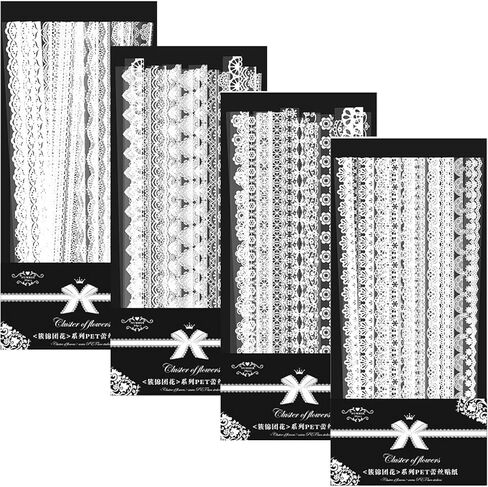 120 PCS Lace Stickers for Scrapbooking White Lace Scrapbook Stickers Vintage Cute Coquette Aesthetic Bride Sticker Decorative Long Laces Tape Set for Planners Laptops Journals Crafts Photo Frame in Kuwait