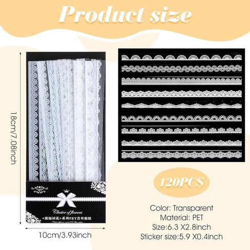 120 PCS Lace Stickers for Scrapbooking White Lace Scrapbook Stickers Vintage Cute Coquette Aesthetic Bride Sticker Decorative Long Laces Tape Set for Planners Laptops Journals Crafts Photo Frame in Kuwait