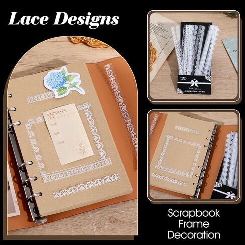 120 PCS Lace Stickers for Scrapbooking White Lace Scrapbook Stickers Vintage Cute Coquette Aesthetic Bride Sticker Decorative Long Laces Tape Set for Planners Laptops Journals Crafts Photo Frame in Kuwait