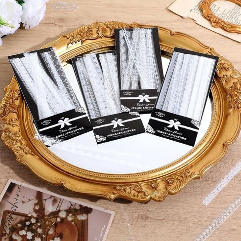 120 PCS Lace Stickers for Scrapbooking White Lace Scrapbook Stickers Vintage Cute Coquette Aesthetic Bride Sticker Decorative Long Laces Tape Set for Planners Laptops Journals Crafts Photo Frame in Kuwait