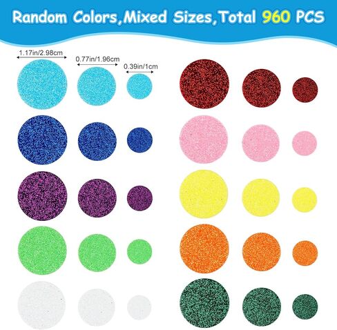960 Pcs Round Foam Stickers Self-Adhesive Glitter Colorful Round Dot Decals for Blackboards Scrapbooks Greeting Cards Birthday Party Home School Projects Decoration in Kuwait