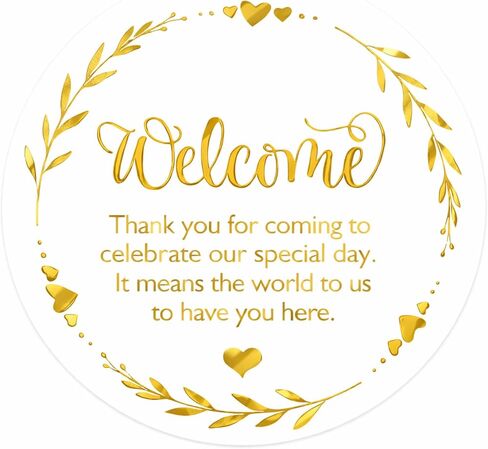 Elegant Gold Foil Welcome Stickers, 100 Count, 1.6 inch Round | Premium Thank You Seals for Wedding Favors, Anniversary & Milestone Parties in Saudi Arabia
