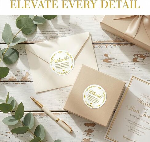 Elegant Gold Foil Welcome Stickers, 100 Count, 1.6 inch Round | Premium Thank You Seals for Wedding Favors, Anniversary & Milestone Parties in Saudi Arabia