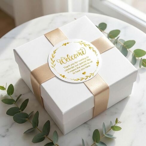 Elegant Gold Foil Welcome Stickers, 100 Count, 1.6 inch Round | Premium Thank You Seals for Wedding Favors, Anniversary & Milestone Parties in Saudi Arabia