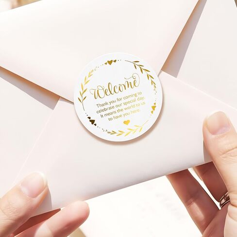 Elegant Gold Foil Welcome Stickers, 100 Count, 1.6 inch Round | Premium Thank You Seals for Wedding Favors, Anniversary & Milestone Parties in Saudi Arabia