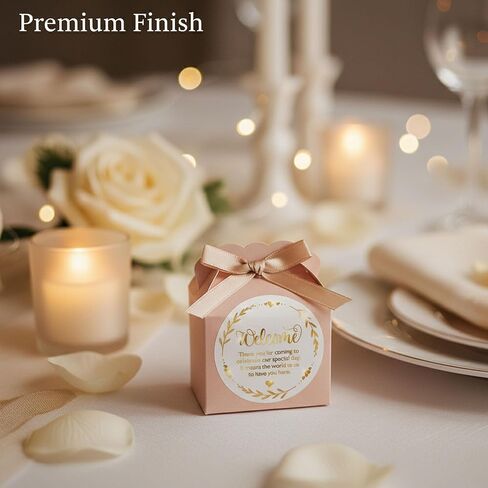 Elegant Gold Foil Welcome Stickers, 100 Count, 1.6 inch Round | Premium Thank You Seals for Wedding Favors, Anniversary & Milestone Parties in Saudi Arabia