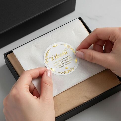 Elegant Gold Foil Welcome Stickers, 100 Count, 1.6 inch Round | Premium Thank You Seals for Wedding Favors, Anniversary & Milestone Parties in Saudi Arabia