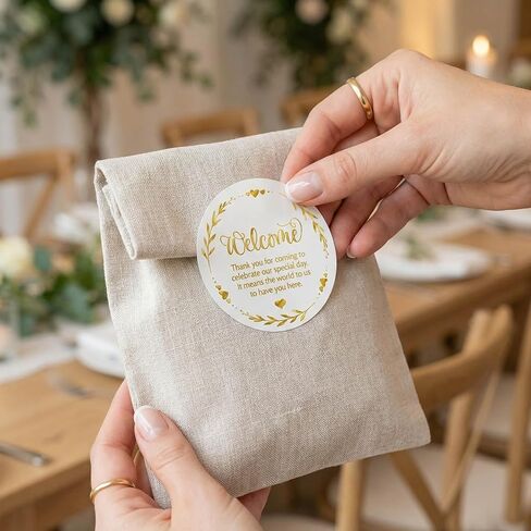Elegant Gold Foil Welcome Stickers, 100 Count, 1.6 inch Round | Premium Thank You Seals for Wedding Favors, Anniversary & Milestone Parties in Saudi Arabia