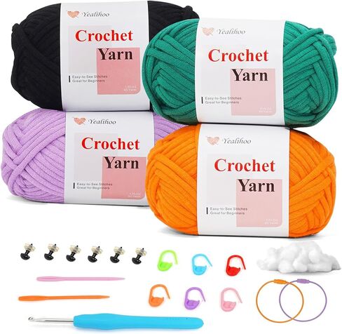 Beginner Yarn for Crocheting, Easy Crochet Yarn for Beginners, 4 Pack × 1.8 oz Amigurumi Yarns, Santa Crochet Kit with Video Tutorials, Easy-to-See Stitches, Thick and Soft, Worsted Medium # 4 in Kuwait