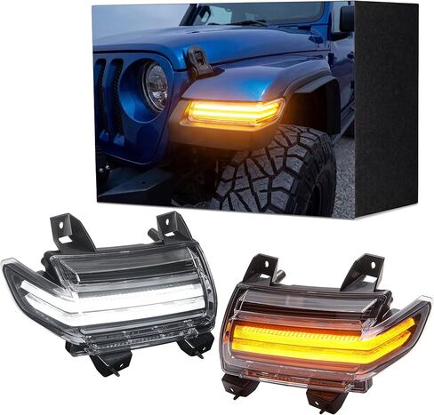 LED Turn Signal Light for 2018-2026 Wrangler JL, 2020-2026 Gladiator JT, Super Bright Amber Turn Signal & White Side marker & Bule Parking Lights Fender OE# Left 68307245AA-AH & Right 68307244AA-AH in Saudi Arabia