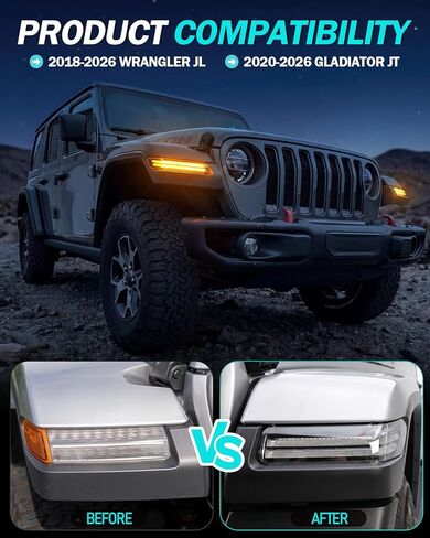 LED Turn Signal Light for 2018-2026 Wrangler JL, 2020-2026 Gladiator JT, Super Bright Amber Turn Signal & White Side marker & Bule Parking Lights Fender OE# Left 68307245AA-AH & Right 68307244AA-AH in Saudi Arabia