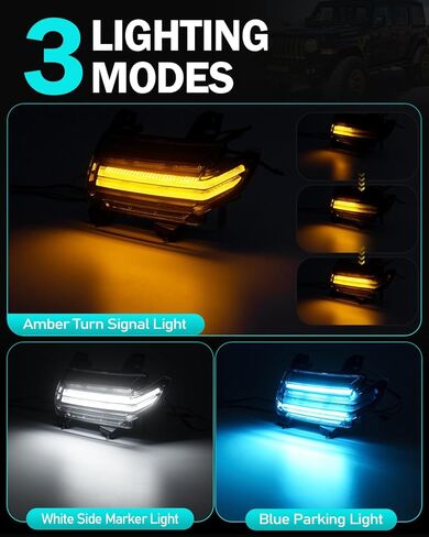 LED Turn Signal Light for 2018-2026 Wrangler JL, 2020-2026 Gladiator JT, Super Bright Amber Turn Signal & White Side marker & Bule Parking Lights Fender OE# Left 68307245AA-AH & Right 68307244AA-AH in Saudi Arabia