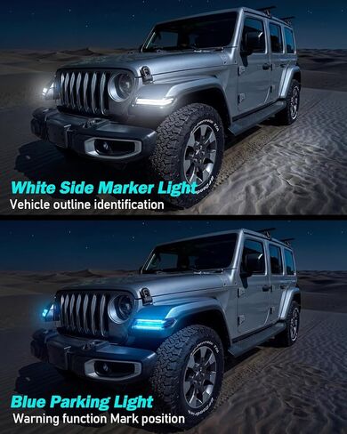 LED Turn Signal Light for 2018-2026 Wrangler JL, 2020-2026 Gladiator JT, Super Bright Amber Turn Signal & White Side marker & Bule Parking Lights Fender OE# Left 68307245AA-AH & Right 68307244AA-AH in Saudi Arabia
