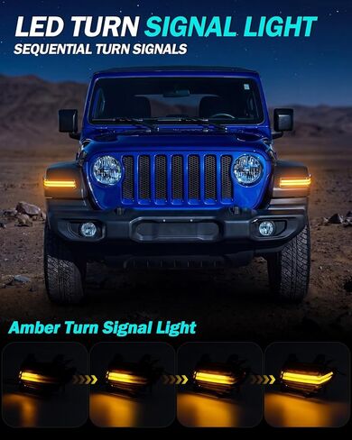 LED Turn Signal Light for 2018-2026 Wrangler JL, 2020-2026 Gladiator JT, Super Bright Amber Turn Signal & White Side marker & Bule Parking Lights Fender OE# Left 68307245AA-AH & Right 68307244AA-AH in Saudi Arabia