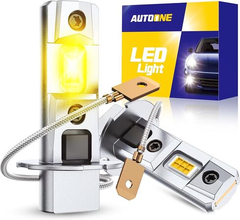 AUTOONE H3 Fog Bulb Amber, 7 Times Brighter H3 Bulb, 3 Min Quick Install, 20 Years Lifespan, No Flicker in Saudi Arabia