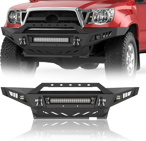 Tacoma Front Bumper Full Width Offroad Bumper for 2005-2011 Tacoma 2nd Gen Pickup Trucks w/o Winch Plate, 120W LED Light Bar, 2 x 39W LED Lights, 2 x D-Rings, Black in Saudi Arabia