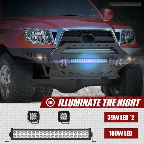 Tacoma Front Bumper Full Width Offroad Bumper for 2005-2011 Tacoma 2nd Gen Pickup Trucks w/o Winch Plate, 120W LED Light Bar, 2 x 39W LED Lights, 2 x D-Rings, Black in Saudi Arabia