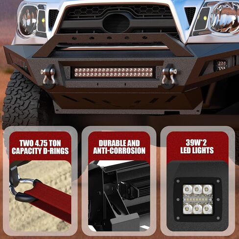 Tacoma Front Bumper Full Width Offroad Bumper for 2005-2011 Tacoma 2nd Gen Pickup Trucks w/o Winch Plate, 120W LED Light Bar, 2 x 39W LED Lights, 2 x D-Rings, Black in Saudi Arabia
