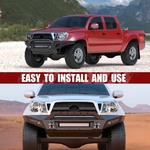 Tacoma Front Bumper Full Width Offroad Bumper for 2005-2011 Tacoma 2nd Gen Pickup Trucks w/o Winch Plate, 120W LED Light Bar, 2 x 39W LED Lights, 2 x D-Rings, Black in Saudi Arabia