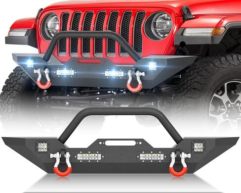 YZONA for JL JLU المصد الأمامي متوافق مع 2018 2019 2020 2021 2022 2023 2024 2025 2026 Jeep Wrangler JL JLU غير محدود للطرق الوعرة مع لوحة ونش وأضواء LED وقضيب الثور وحلقات على شكل حرف D (2/4 أبواب) in Kuwait
