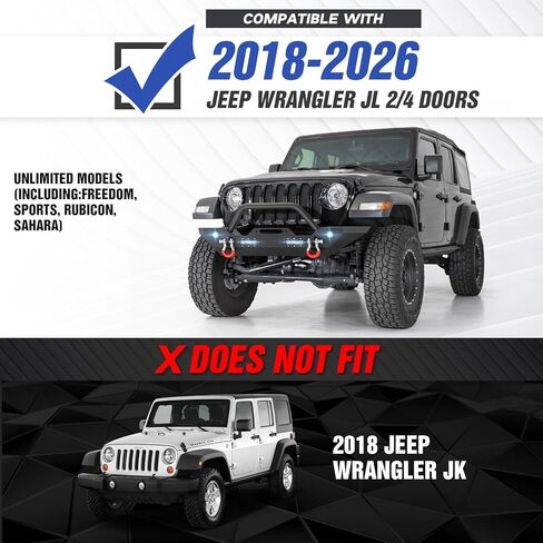 YZONA for JL JLU المصد الأمامي متوافق مع 2018 2019 2020 2021 2022 2023 2024 2025 2026 Jeep Wrangler JL JLU غير محدود للطرق الوعرة مع لوحة ونش وأضواء LED وقضيب الثور وحلقات على شكل حرف D (2/4 أبواب) in Kuwait