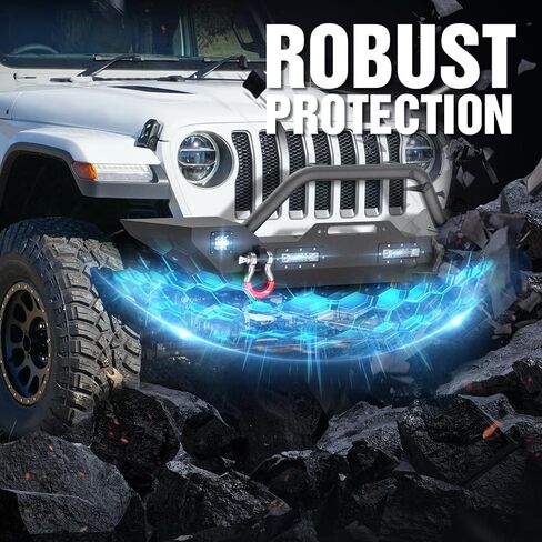 YZONA for JL JLU المصد الأمامي متوافق مع 2018 2019 2020 2021 2022 2023 2024 2025 2026 Jeep Wrangler JL JLU غير محدود للطرق الوعرة مع لوحة ونش وأضواء LED وقضيب الثور وحلقات على شكل حرف D (2/4 أبواب) in Kuwait