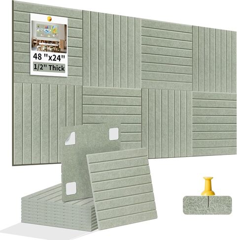 Large Bulletin Board, 48" x 24", 8 Pack Felt Wall Tiles, 1/2" Thick Cork Board for Office with 50 Adhesive Tabs, Felt Wall Panels for Classroom, Commercial Places, Office and Home Decor (Sage) in Saudi Arabia