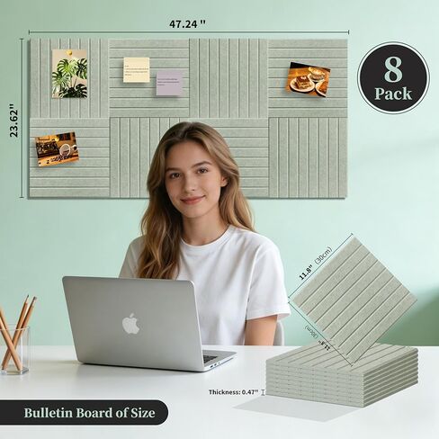 Large Bulletin Board, 48" x 24", 8 Pack Felt Wall Tiles, 1/2" Thick Cork Board for Office with 50 Adhesive Tabs, Felt Wall Panels for Classroom, Commercial Places, Office and Home Decor (Sage) in Saudi Arabia