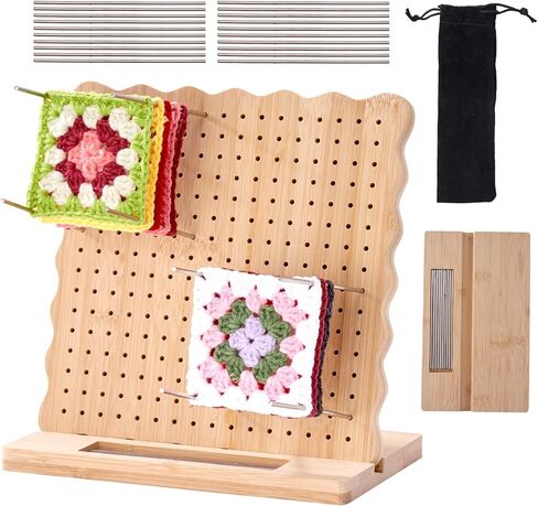 Granny Square Blocking Board for Crochet Projects - 9.25" Wooden Crochet Blocking Board with 20 Stainless Steel Steel Pegs - Essential Knitting & Crochet Supplies for Precise Shaping and Blocking Mats Replacement in Saudi Arabia