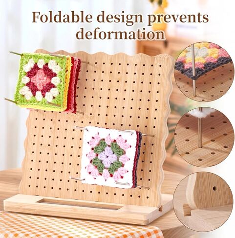Granny Square Blocking Board for Crochet Projects - 9.25" Wooden Crochet Blocking Board with 20 Stainless Steel Steel Pegs - Essential Knitting & Crochet Supplies for Precise Shaping and Blocking Mats Replacement in Saudi Arabia