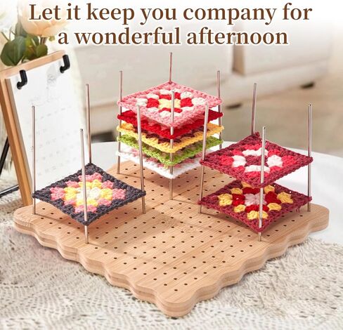 Granny Square Blocking Board for Crochet Projects - 9.25" Wooden Crochet Blocking Board with 20 Stainless Steel Steel Pegs - Essential Knitting & Crochet Supplies for Precise Shaping and Blocking Mats Replacement in Saudi Arabia