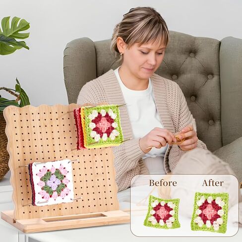 Granny Square Blocking Board for Crochet Projects - 9.25" Wooden Crochet Blocking Board with 20 Stainless Steel Steel Pegs - Essential Knitting & Crochet Supplies for Precise Shaping and Blocking Mats Replacement in Saudi Arabia