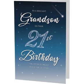 21st Birthday Card for Grandson – Starry Night A5 Greeting Card with Printed Verse – Premium UK Made Milestone Card in Saudi Arabia