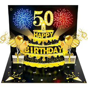 Eiurteao Pop Up 80th Birthday Cards for Men Women - Firework & Music & Blowable Candle Lights 3D Cake, Funny Black Gold Happy 80 Birthday Card Gifts for Mom, Dad, Husband, Wife, Son, Friend in Saudi Arabia