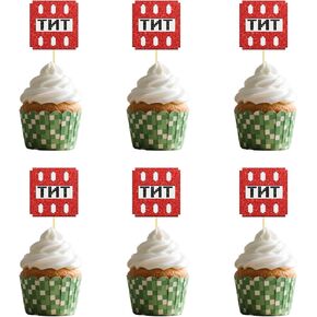 24 Pcs Pixel Happy Birthday Cupcake Toppers Pixel Style Cake Picks Decorations for Birthday Kids Boy and Girl Red Black in Saudi Arabia