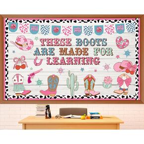 Western Cowgirl Bulletin Board Set West Cowgirl Theme Classroom Decoration These Boots are Made for Learning Cutouts Pink Cowboy Boots Hat Cut Outs for Classroom School Office Chalkboard Wall Decor in Saudi Arabia
