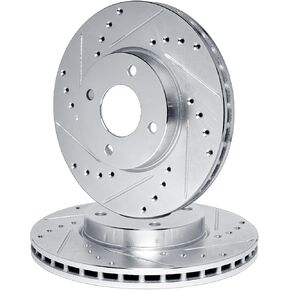 R1 Concepts Brake Rotors fits 2007-2012 Nissan Sentra; 2007-2013 Nissan Versa; 2009-2014 Nissan Cube| Drilled and Slotted Silver Disc Brake Rotor Set: 11.0" Front in Kuwait