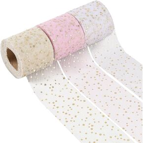 3 Rolls 72.17 Yards Gold Star Sequin Mesh Ribbon Multi Color Glitter Sheer Tulle Light Thin with Spools Fabric Ribbons for Sewing Making Wedding Party Decor Gift Wrapping DIY Craft Supply in Kuwait
