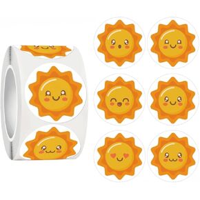 500PCS Cute Sun Stickers Roll, 1 Inch Round Cartoon Labels, Happy Face Sun Stickers for Kids, Suns Decorations for Birthday Party Favors, Classroom Rewards, Scrapbooking, Party Favors, Craft Supplies in Saudi Arabia
