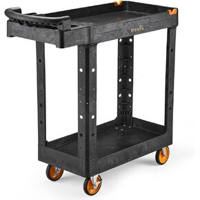 ELAFROS 2-Tier Utility Cart with Deep Shelves, Ergonomic Handle, 5" All-Swivel Wheels (2 with Brakes), Heavy Duty Rolling Cart Holds 550 lbs, 41.3 x 16.8 x 40.9 in in Saudi Arabia