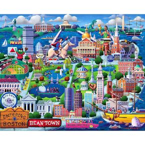 Boardwalk Boston 1000 Piece Jigsaw Puzzle Colorful Travel Massachusetts Puzzles with Premium Box, Gift for Adults and Family 19"x26" in Saudi Arabia
