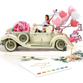 Magic Ants Just Married 3D Pop Up Wedding Card, Vintage Car with Floral Watercolor Cover, Romantic Card for Bride and Groom, Engagement, Bridal Shower, Newlyweds, Wedding Congratulations in Saudi Arabia